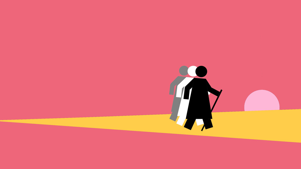 Symbolgrafik: drei Menschen unterwegs