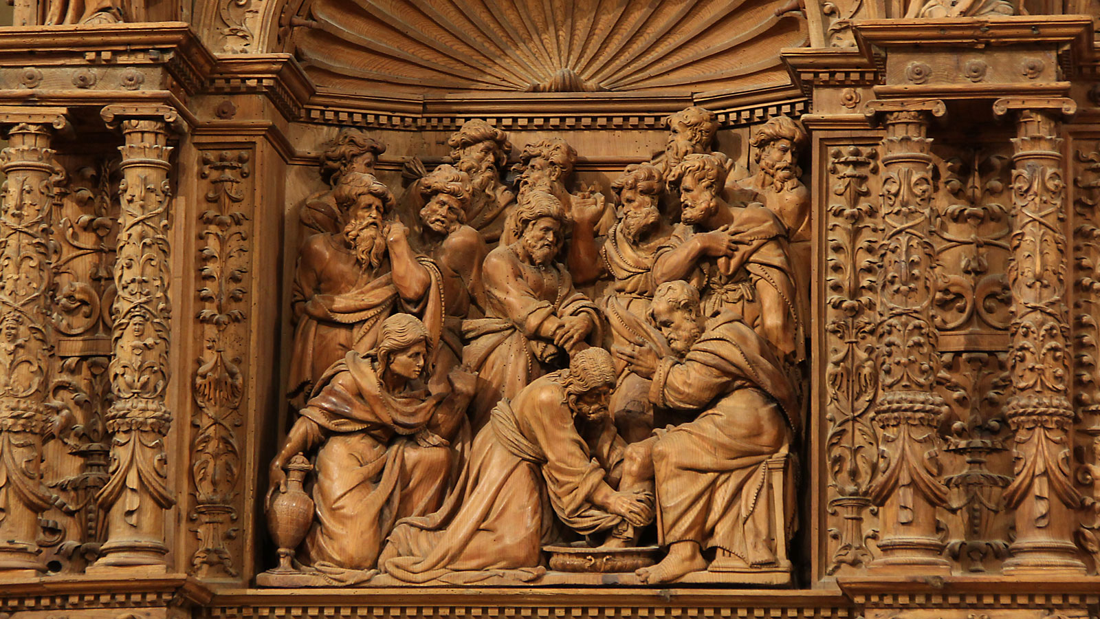 Detail aus Altar Kirche San Pedro, Teruel: Jesus wäscht einem Jünger die Füße