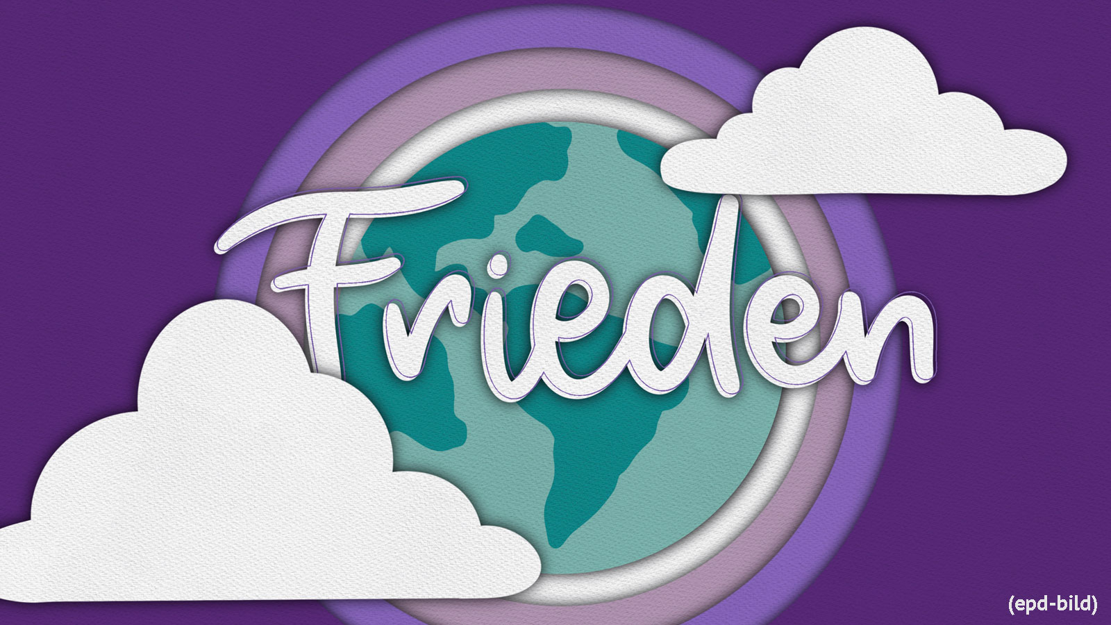 Symbolgrafik: das Wort "Frieden" vor einer Weltkugel