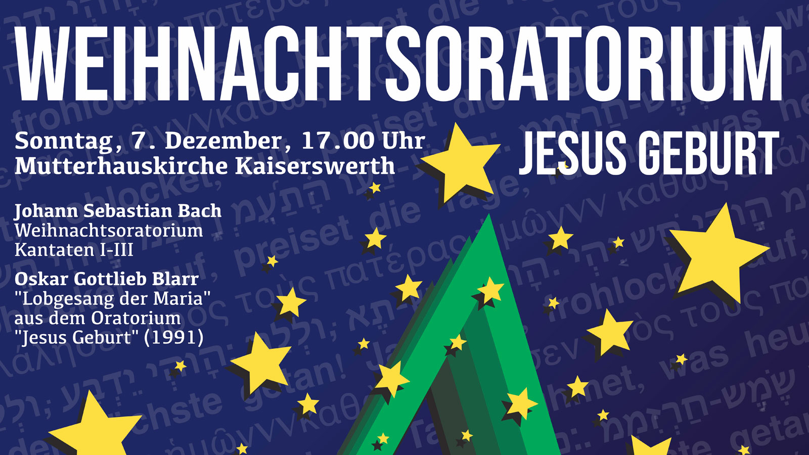 Teil der Ansicht des PLakats: Weihnachtsbaum vor dunklem Hintergrund