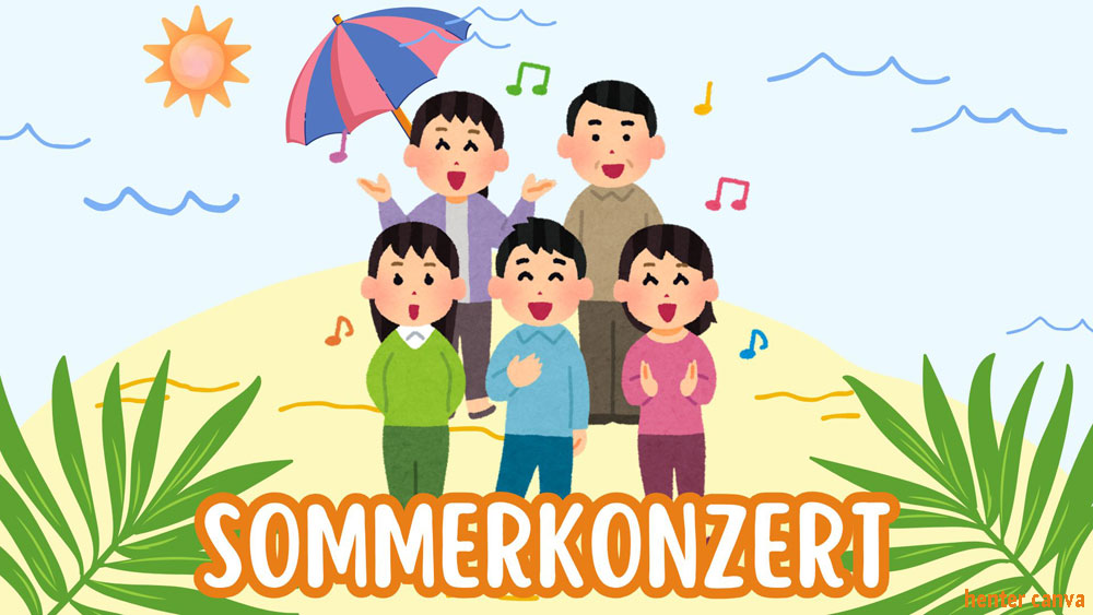 Symbolgrafik: singende Menschen in bunter Kleidung am Strand