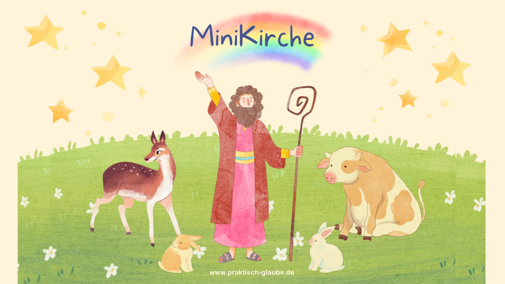 Symbolgrafik: Noah, Tiere, Regenbogen