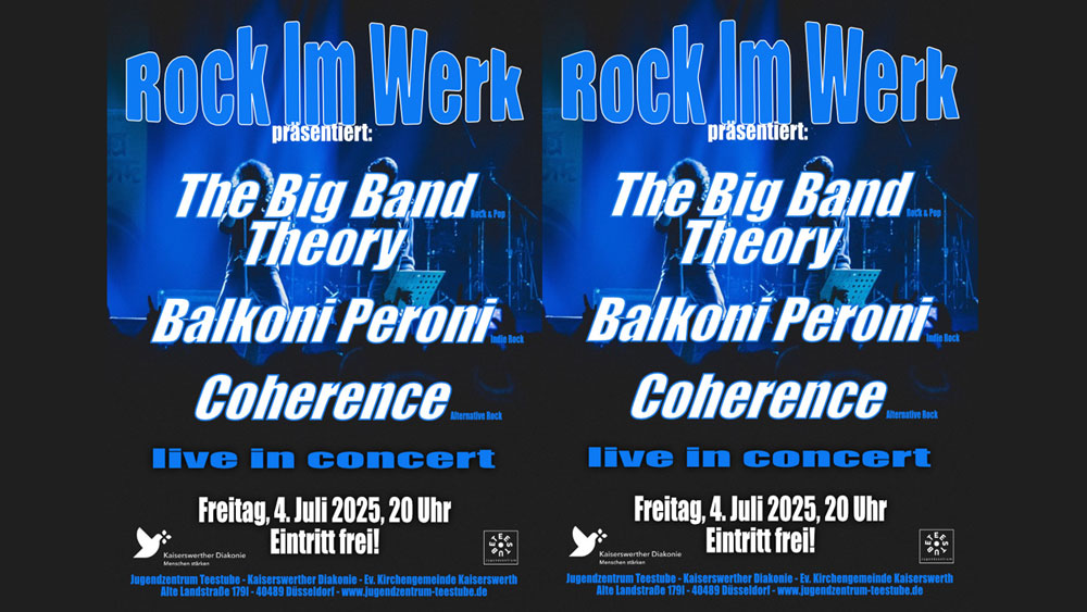 Konzertplakat in blauen und dunkleren Farben, mit Angaben zum Konzert
