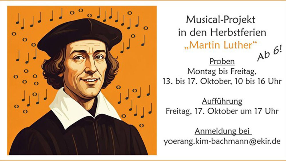 Symbolbild: Grafik eines Mannes, ähnlich Martin Luther, Textangaben zur Veranstaltung